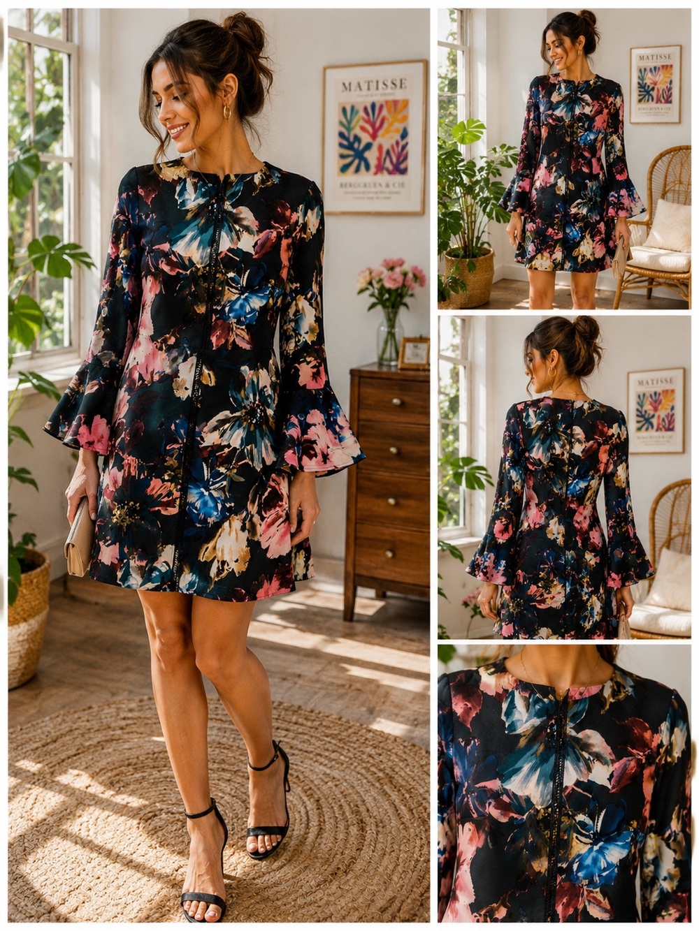 NWT J. Taylor Floral Bell Sleeve Sheath Dress Size 10 Career Wedding Guest